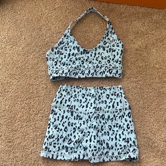 Muscle Nation Other - Leopard Print Sports Bra and Shorts Set - Black and Blue